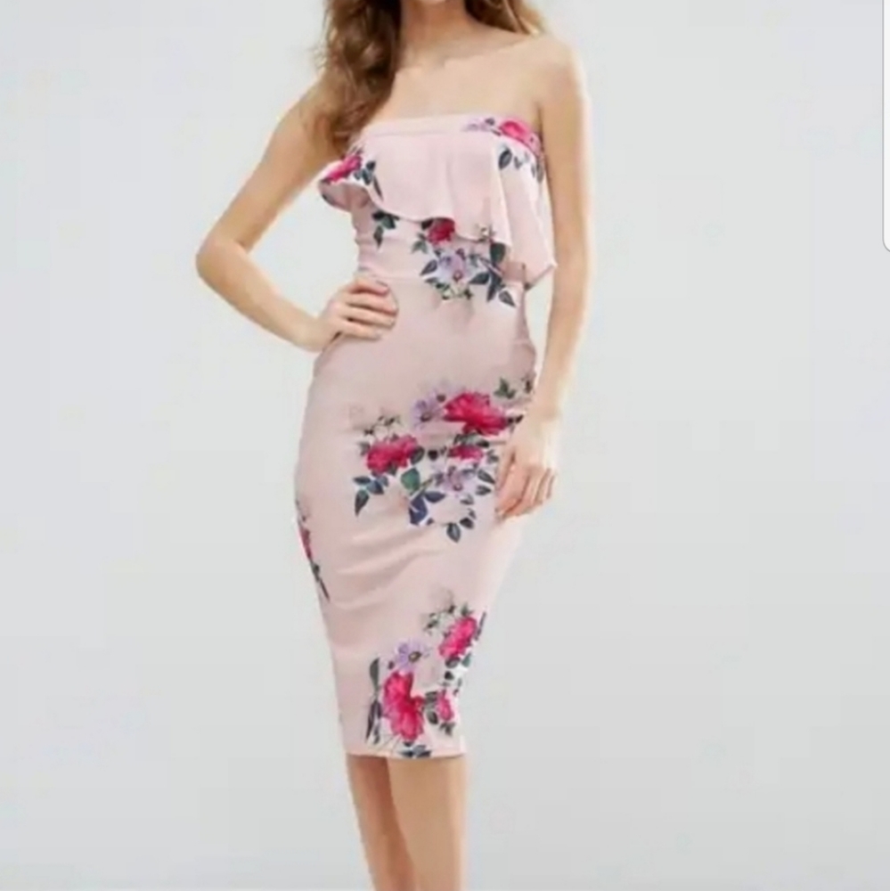 Asos Pink Floral Strapless Midi Dress NWT Size 2